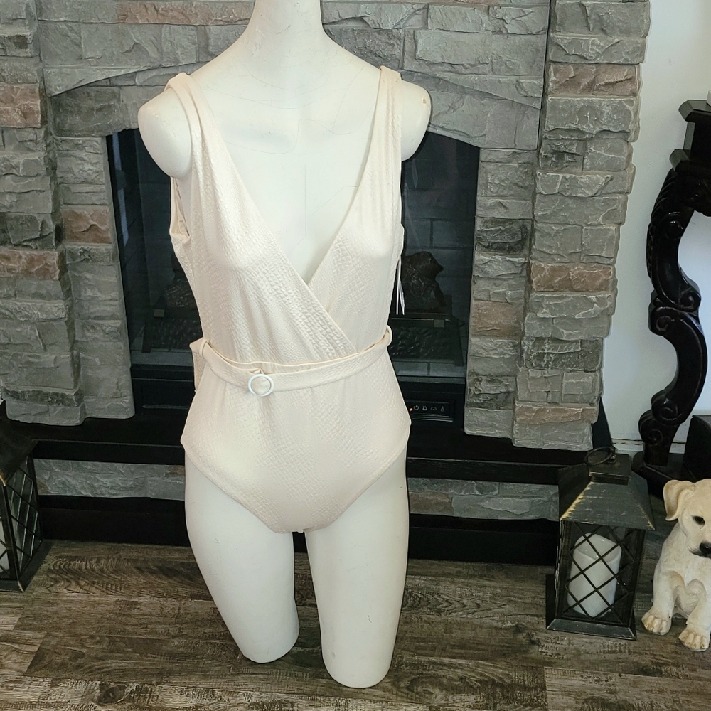 Onia Michelle Plunge One Piece Bathing Suit Croc Pattern Belted Waist